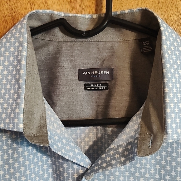 Van Heusen Studio Mens Slim Fit Wrinkle Free Shirt Light Blue White 17-17½ 34/35 - Picture 3 of 12